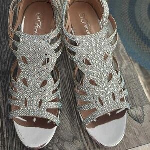 Forever Shimmering Silver Strappy Heels Barbiecore Formal Prom